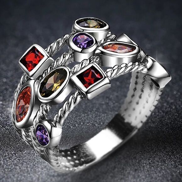 💎135💎 Women's 925 Sterling Silver Multicolor Gemstone Ring @KindLuxuries - Picture 1 of 11